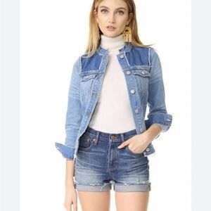 Madewell Collarless Denim Jacket Thunder Cloud Distressed Fitted Size XS